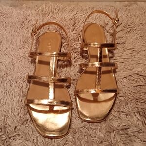 J. Crew Shiny Gold Strappy Sandals Size 8